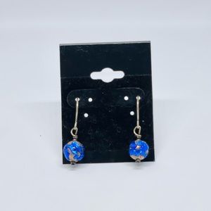Blue Silver Round Earrings